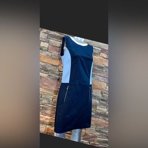 Jones New York Colorblock Sheath Dress Size 14 Large Blue White Knee Length New!